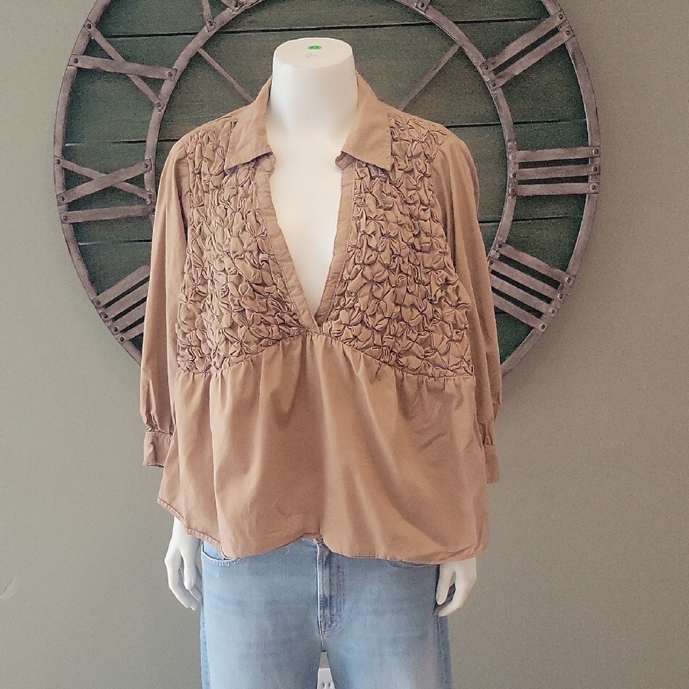 Maeve By Anthropologie Smocked Babydoll Top - Picture 2 of 16